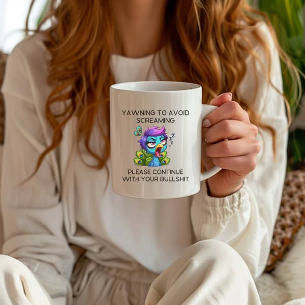 Yawning Peacock Mug